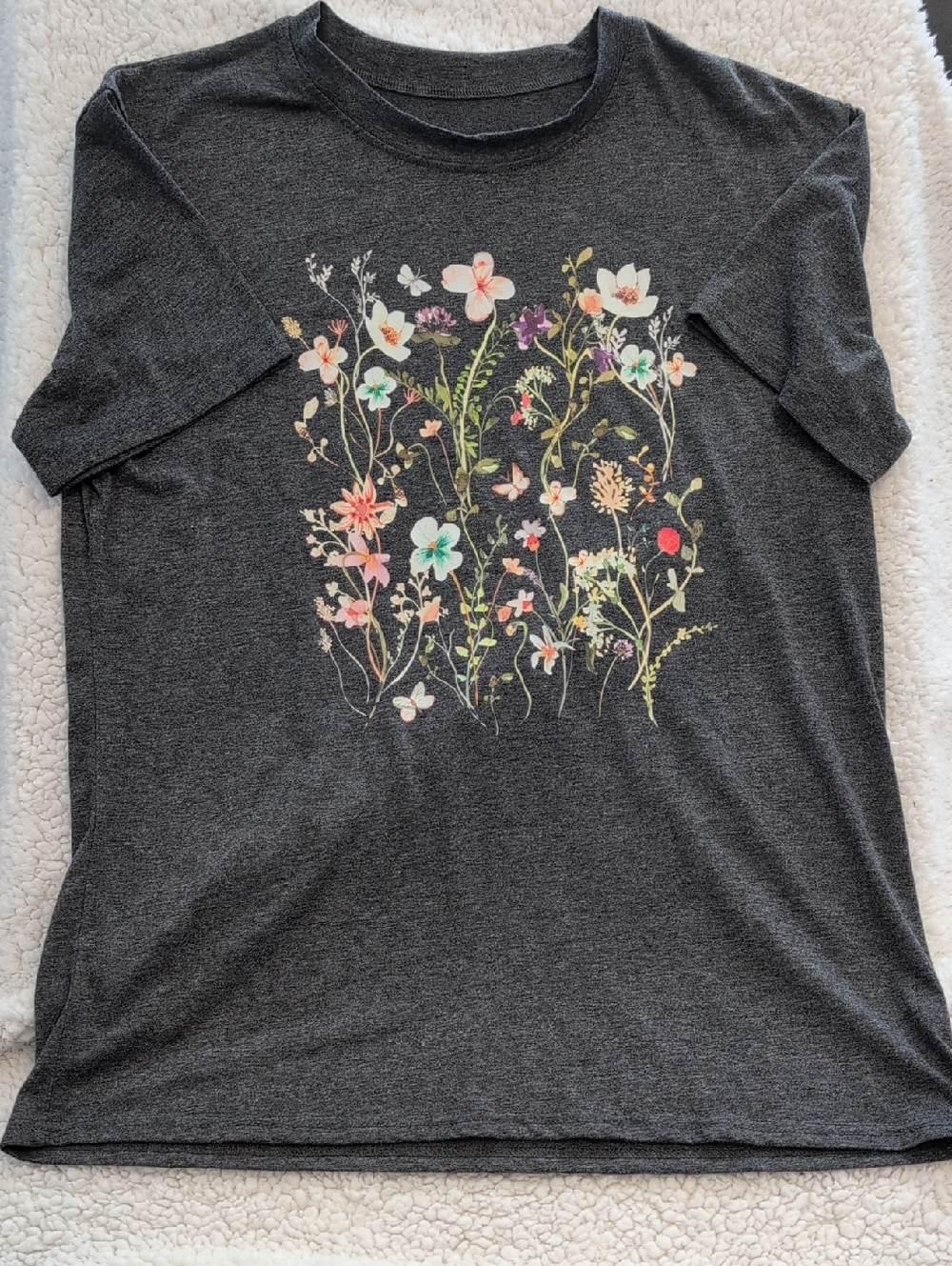 Dark Gray Floral Graphic Tee